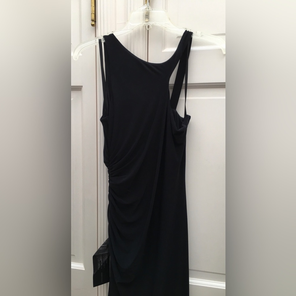 BCBG Black Ruched Asymmetric Column Long Maxi Dress - Picture 6 of 13